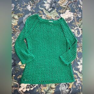 Chico's Women's Jade Green Crochet 3/4 Sleeve Pull Over Sweater SZ 0=Size 4/6